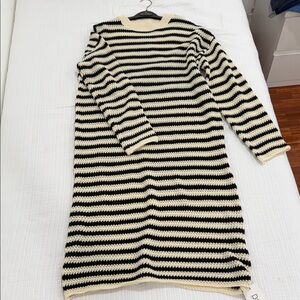 SHEIN Black and Cream Striped Sweater Dress